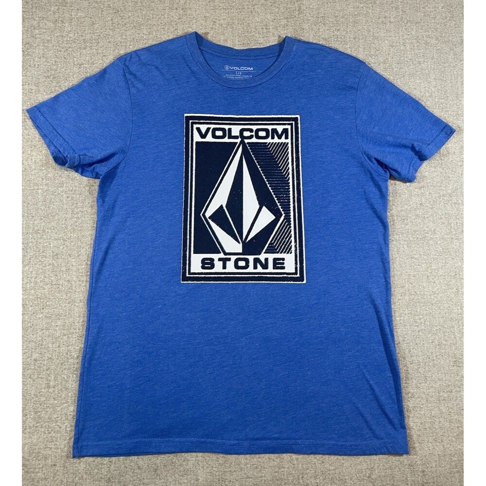 Volcom Stone T-Shirt Mens L Large Blue Graphic Logo Short Sleeve Cotton *Flaws*